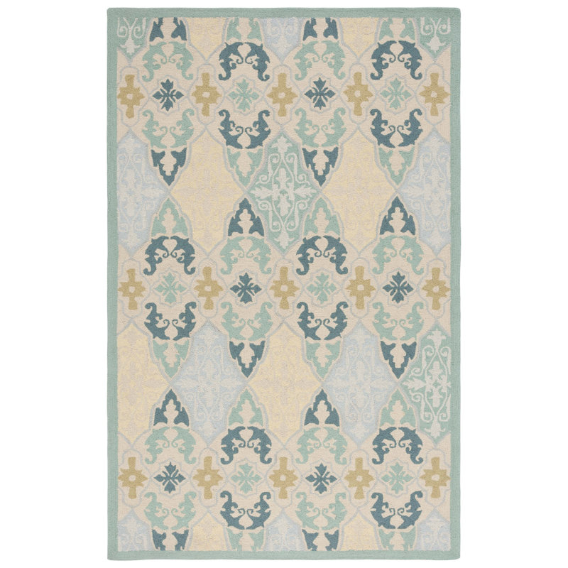 Helena Hand-Hooked Wool Ivory Area Rug, Rectangle 5'3" x 8'3"