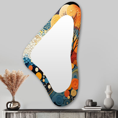 Colorful Mid Century Dynamic Duality V - Midcentury Modern Unique Shape Unique Mirror, Modern Asymmetrical Large Wall Mirror, Printed Metal Art