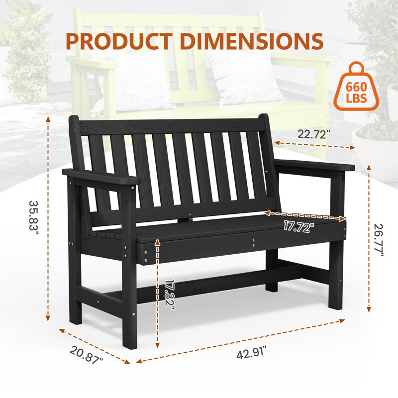 Banc d'extérieur en PEHD Genivieve, Noir, noir, noir, noir