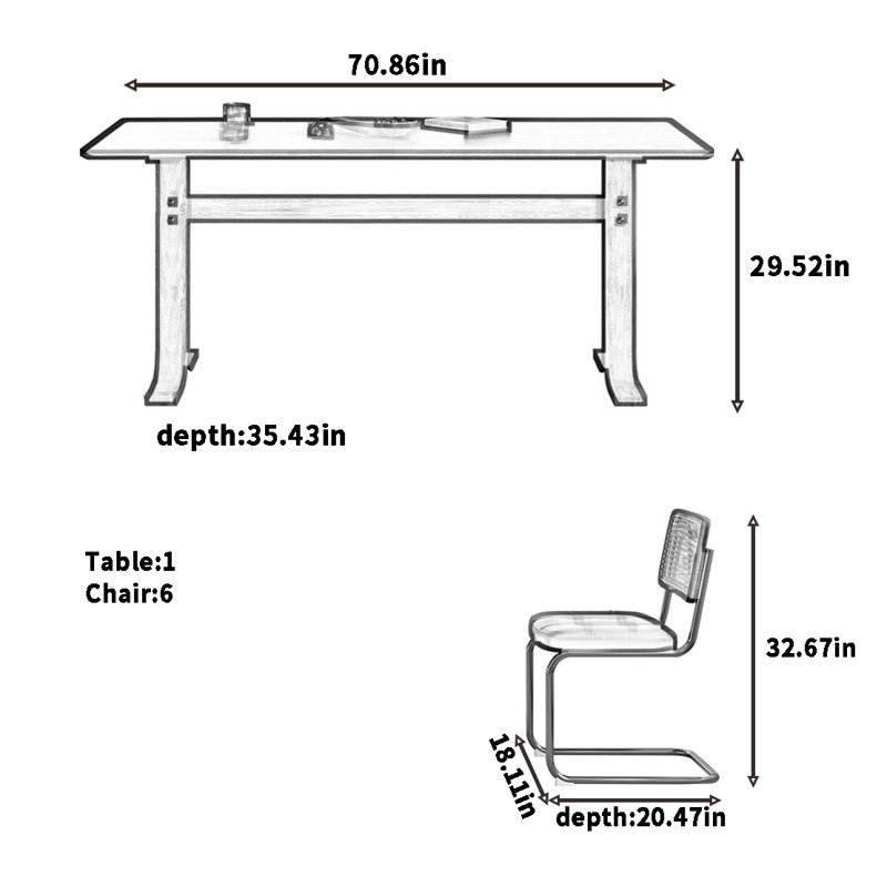 Ensemble de table à manger et de chaises de style rétro français