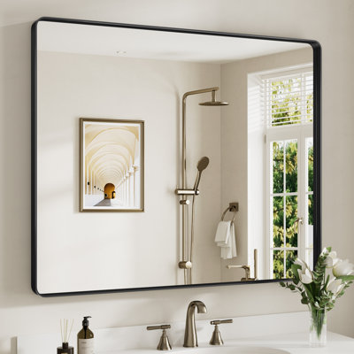 Llesenia Mirror with HD Tempered Glass and Aluminum Alloy Frame, French Cleat Wall-Mounted Bathroom Vanity Mirror