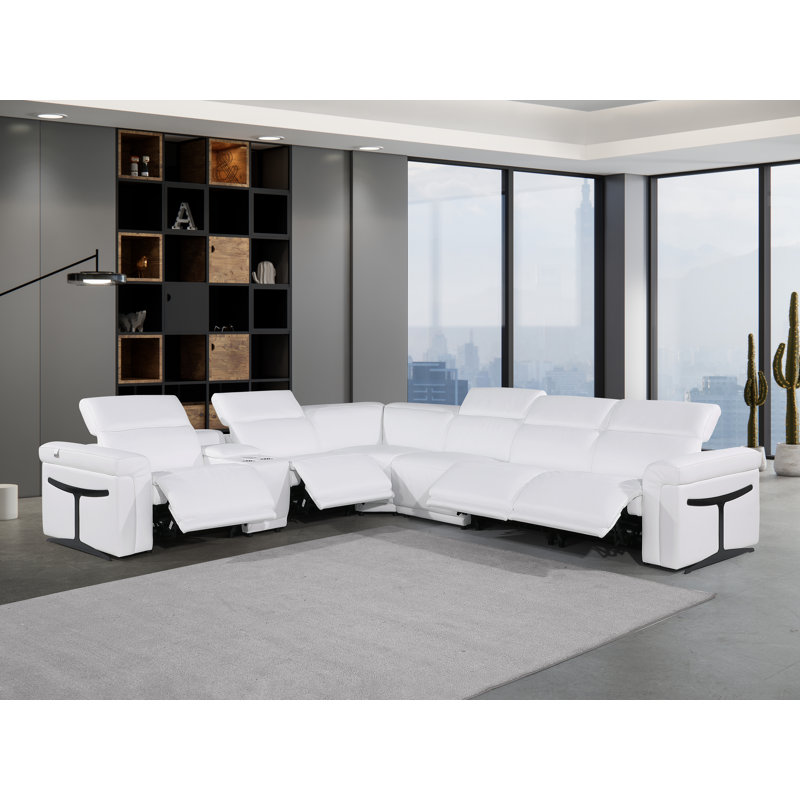 Suhur 7 - Piece Top Grain Italian Leather Reclining Sectional, White Genuine Leather