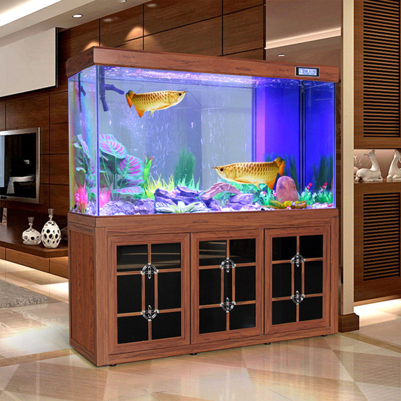 Grand aquarium brun 59,06 po avec système de filtration à fond en verre, H 62,2 po x l 59,06 po x P 19,69 po