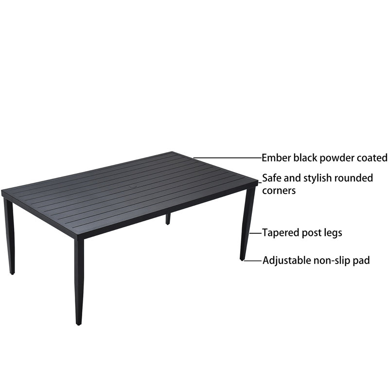Outdoor Patio Aluminum 40"X70" Rectangle Dining Table With Tapered Feet & Umbrella Hole(Only Including Table), Ember Black