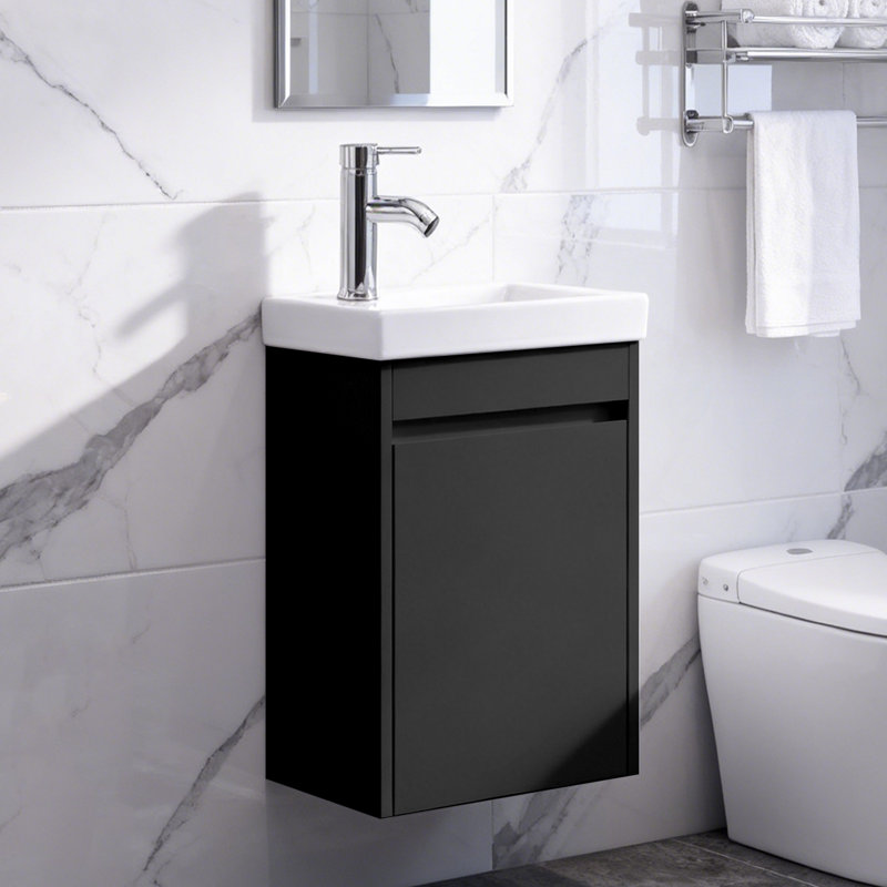 Ensemble de meuble-lavabo simple mural 16 po, Noir, noir, noir, noir