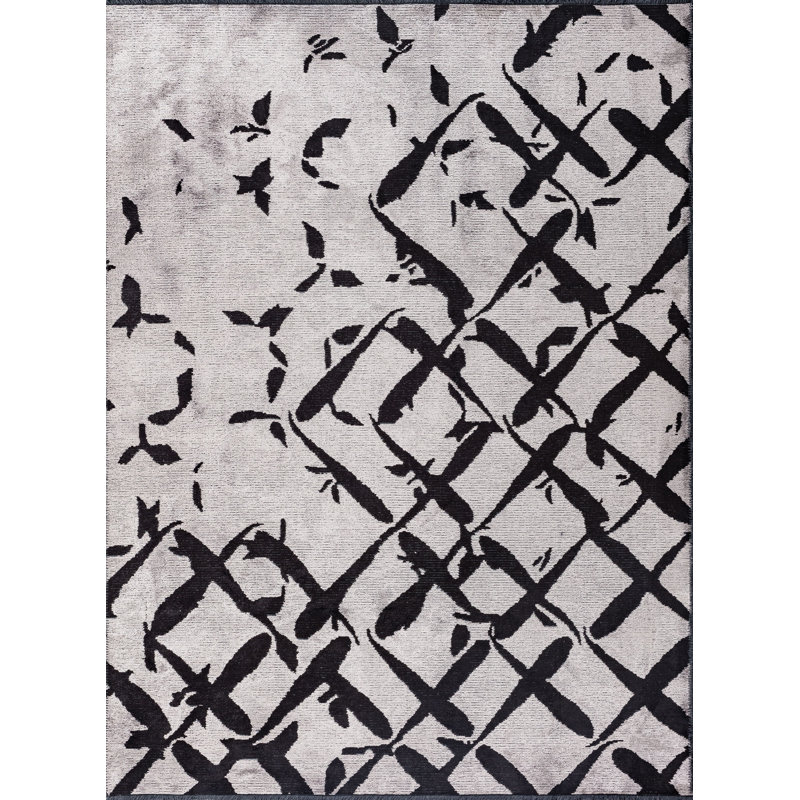 Rapture Black Gray Abstract Luxury Area Rug, Rectangle 7'10" x 9'10"