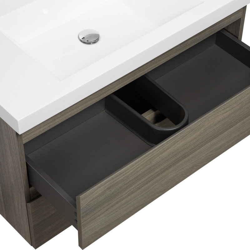 Meuble-lavabo mural moderne pour salle de bain, Gris