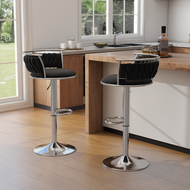 Ginko Modern Swivel Bar Stool with Backrest, Adjustable Height Kitchen Island Stool with Upholstered Seat and Footrest,