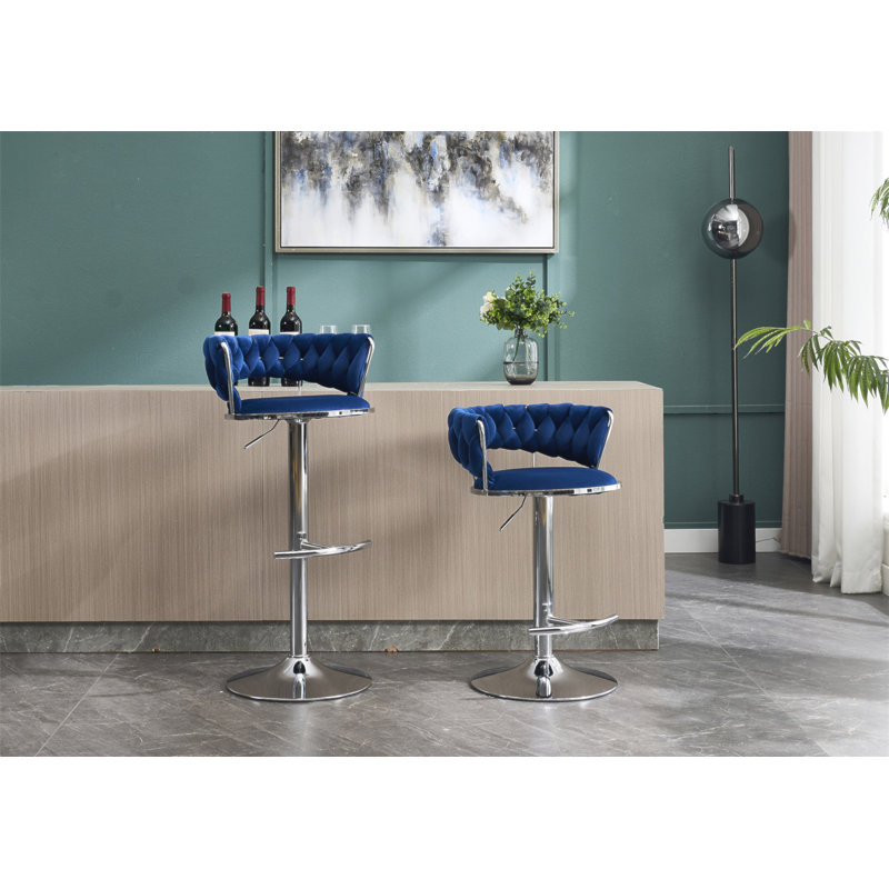 Ensemble de 2 tabourets de bar, avec repose-pieds chromé et base pivotante en velours à hauteur réglable et tabouret de bar simple chromé