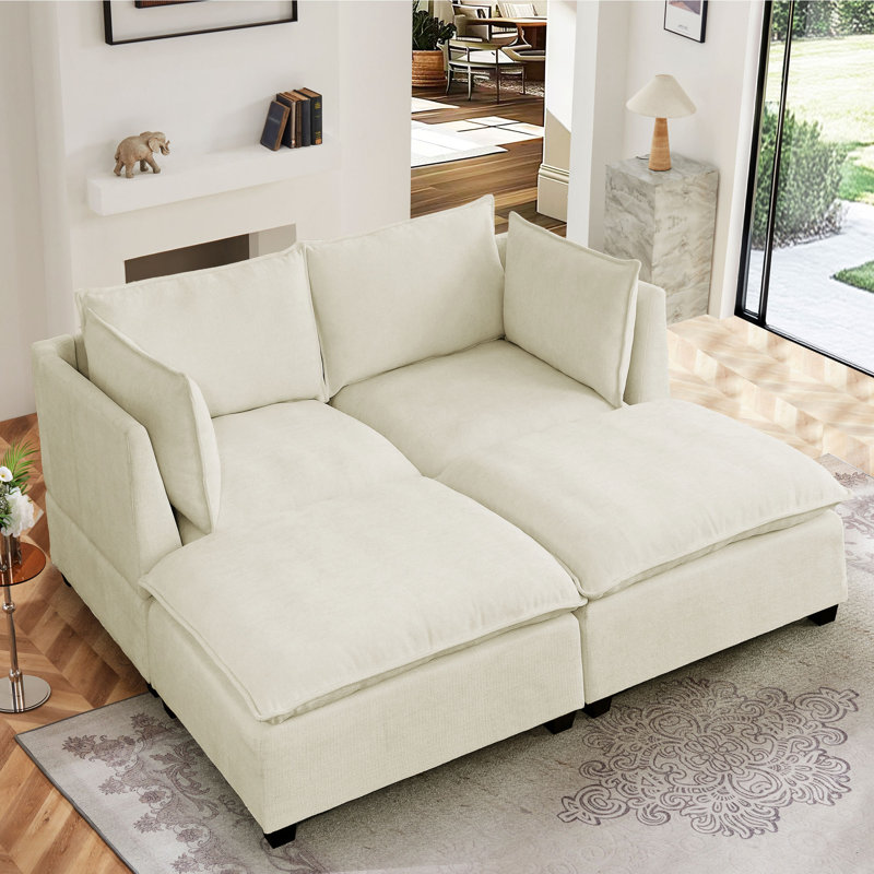 Canapé modulaire en chenille LAF RAF de 70 po de largeur Azzaria, Beige