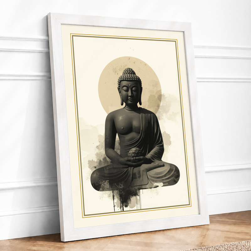 Meditative Buddha Japandi - Framed Print, A3 - 42.0 x 29.7 cm, White