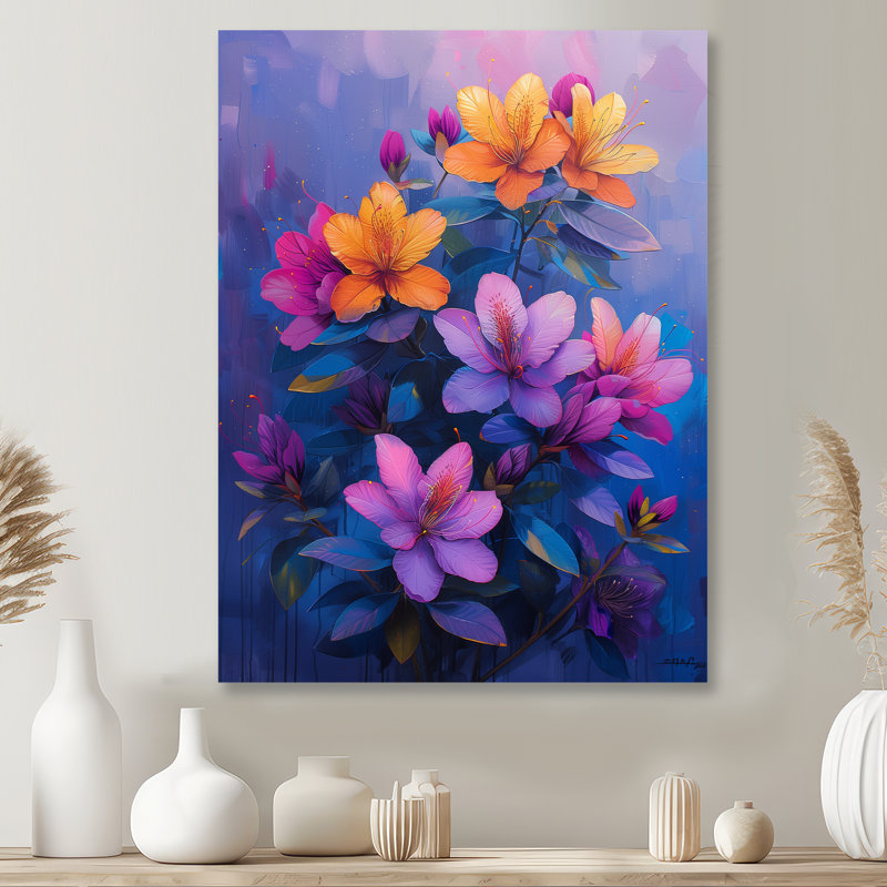 Vibrant violet rhododendron été symphonie I - décoration murale rhododendron, Métal métal, H 12 po x l 20 po