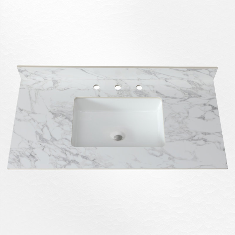 43" Rectangular Single Bathroom Vanity Top With Sink, 8" Widespread