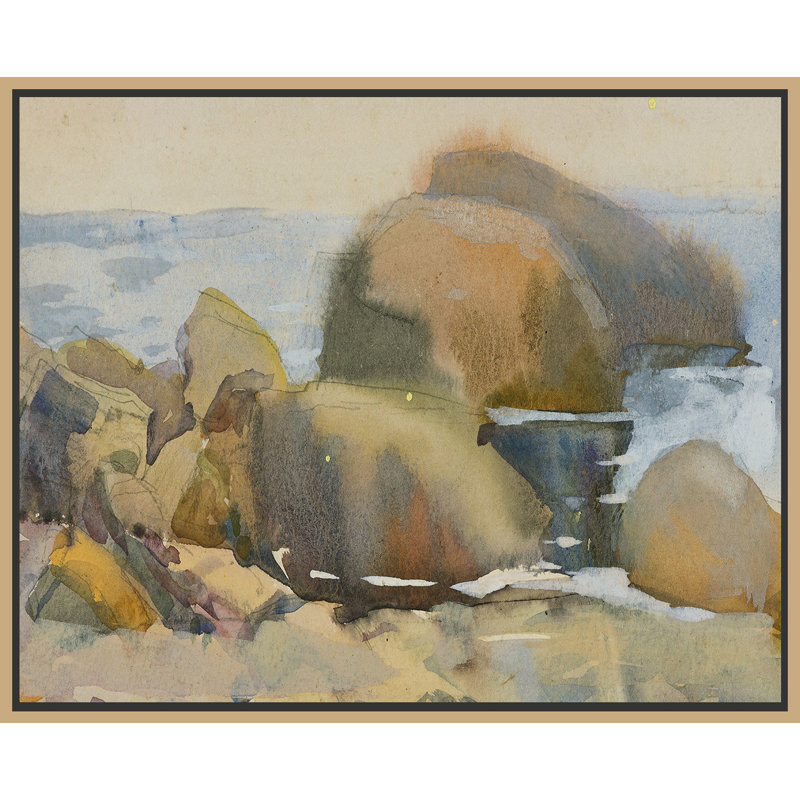 «Mute Landscape 3», peinture sur toile à cadre flottant, H 26 po x l 32 po x P 2 po, Cadre doré
