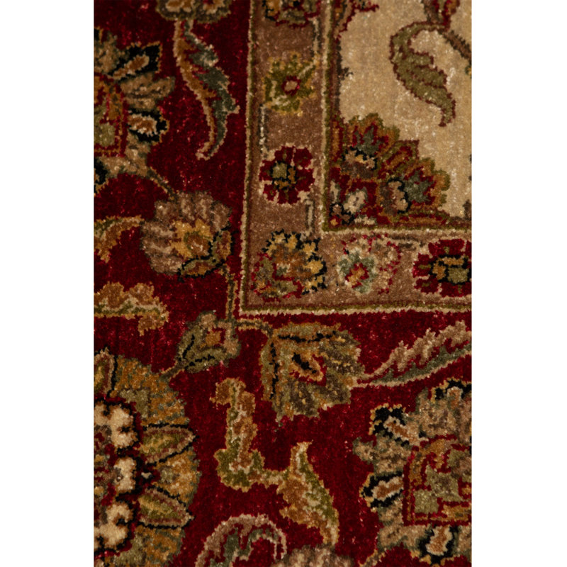 Tapis ivoire et rouge noué à la main de haute qualité