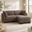 Canapé d'angle modulaire en chenille marron avec pouf amovible, 2 places en forme de L et montage facile