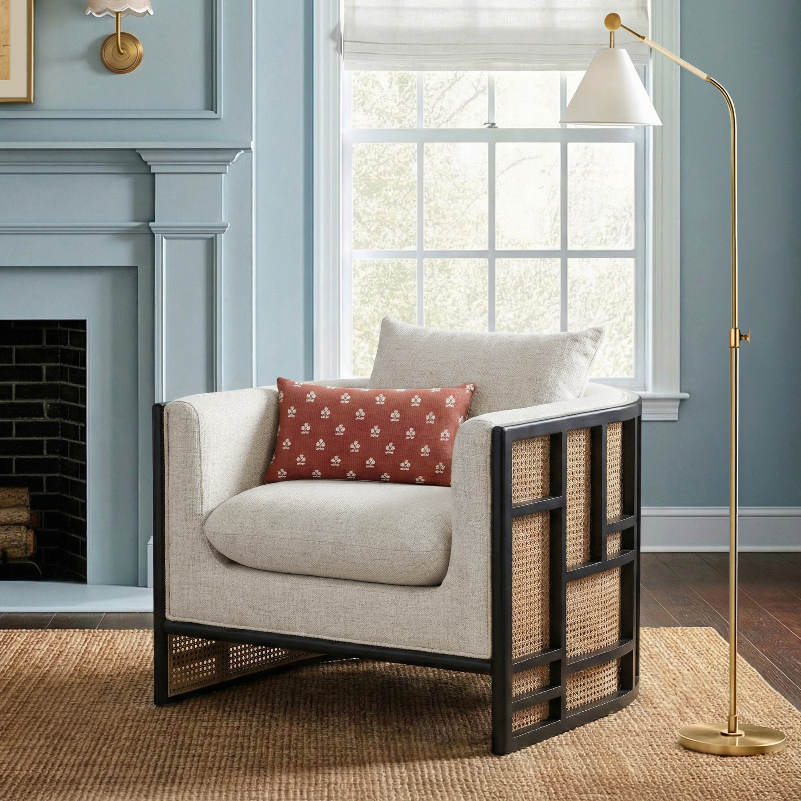 Isidor Oak Barrel Chair, Brushed Ebony, Thames Cream