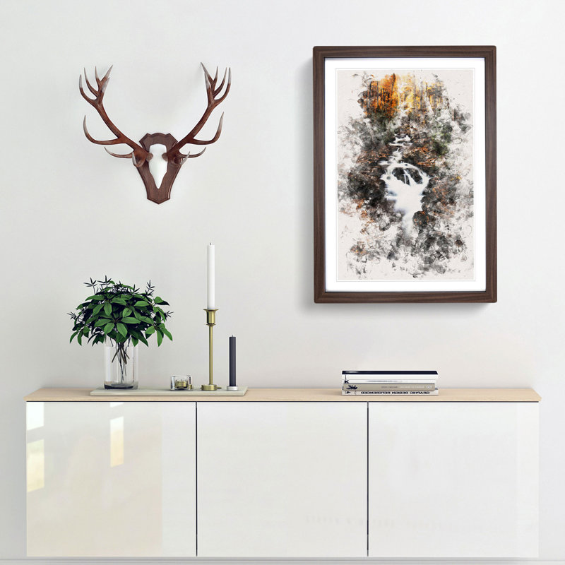 Woodland Stream - Single Picture Frame Print on MDF, 63cm H x 45cm W x 2cm D, Walnut Framed