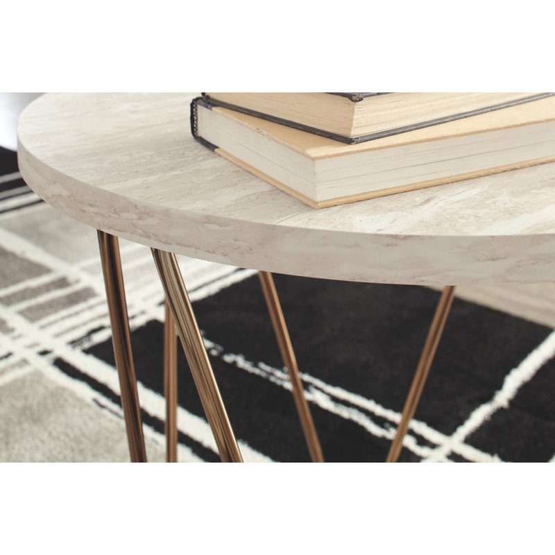 Ensemble de tables basses 3 pièces Lembo, Blanc / Doré