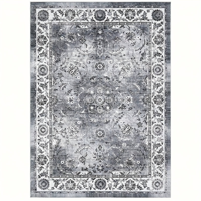 Grand tapis - tapis lavable à la machine, tapis en velours pliable antidérapant, tapis à poils courts et à imprimé rétro doux