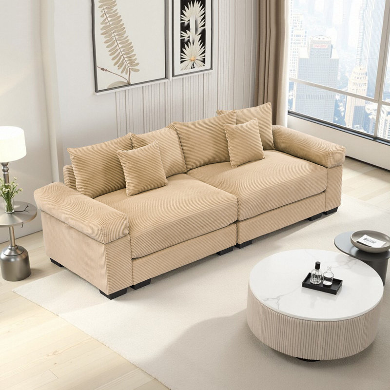 Corduroy Oversized Cloud Loveseat Couch With Pillows For Living Room, Camel