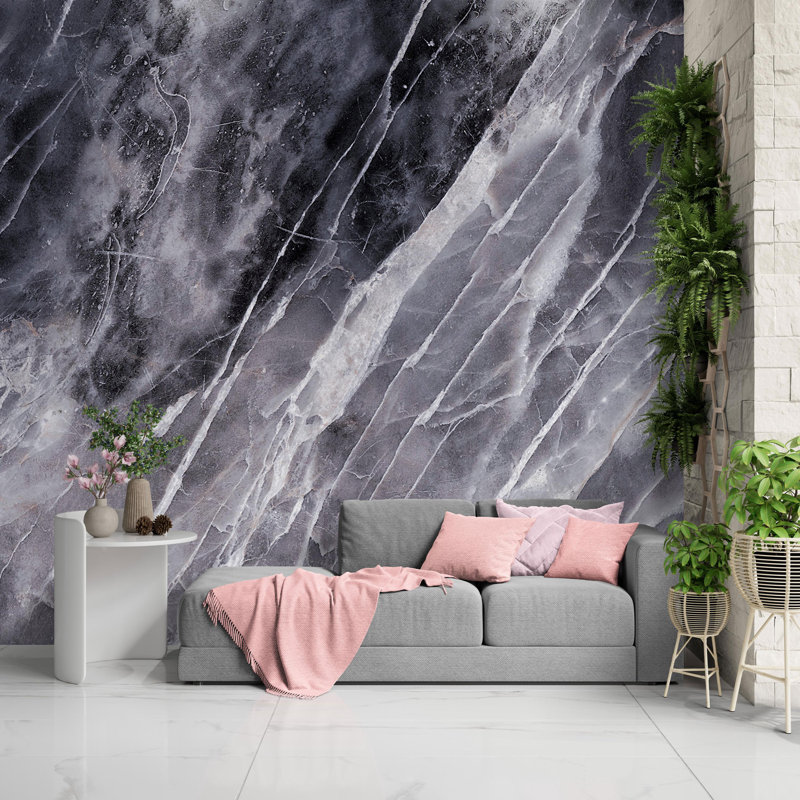 Dark Grey Marble Wallpaper Mural - Elegant Veined Stone Texture, Modern Luxury Peel and Stick Wall Decor for Living Room or Office Accent