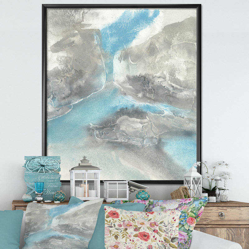 «Watercolor Minimal Blue Tones II», reproduction d'art sur toile, H 20 po x l 12 po x P 1po, Cadre noir