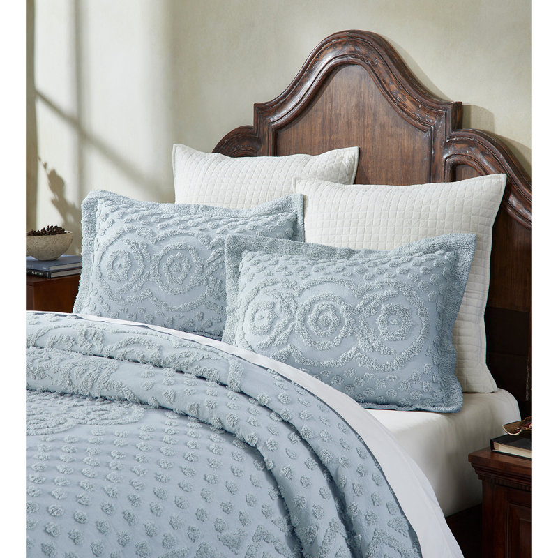 Blue Cotton Tufted Chenille King Sham