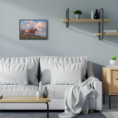 «Cowboy with Horses Countryside Hill Top» par Chad Poppleton - reproduction d'art