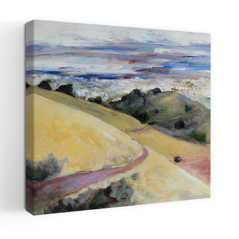 Golden Hills Path, paysage abstrait contemporain, art mural, H 32 po x l 32 po
