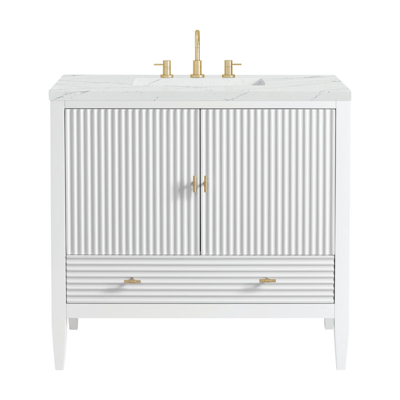Myrrin 36'' W Single Vanity, Bright White, Ethereal Noctis, 8" Widespread