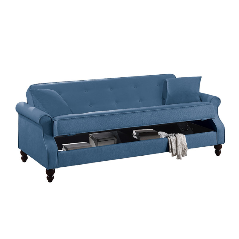 Burnt-Out Fabric Upholstered Adjustable Sofa With Storage, Blue