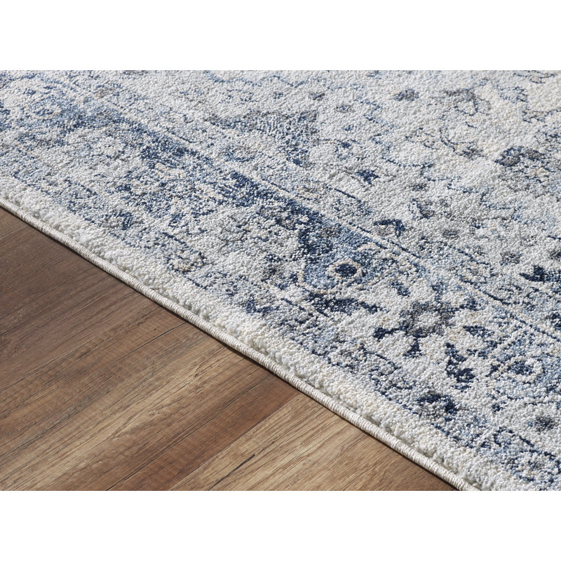 Tapis bleu / ivoire Bourque, Rectangle 6 pi x 9 pi