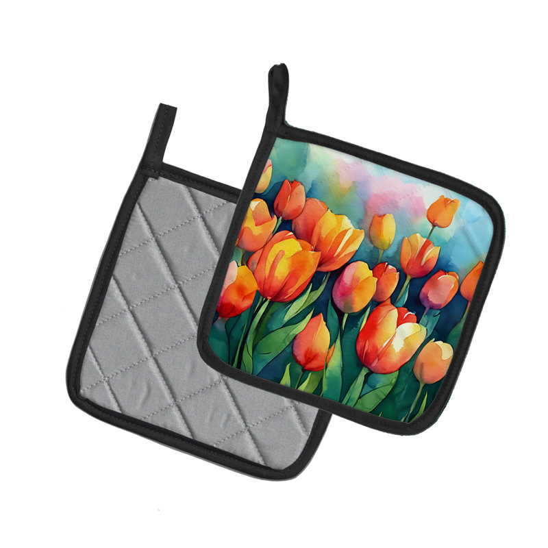 Tulipes dans une paire d'aquarelles porte-casseroles