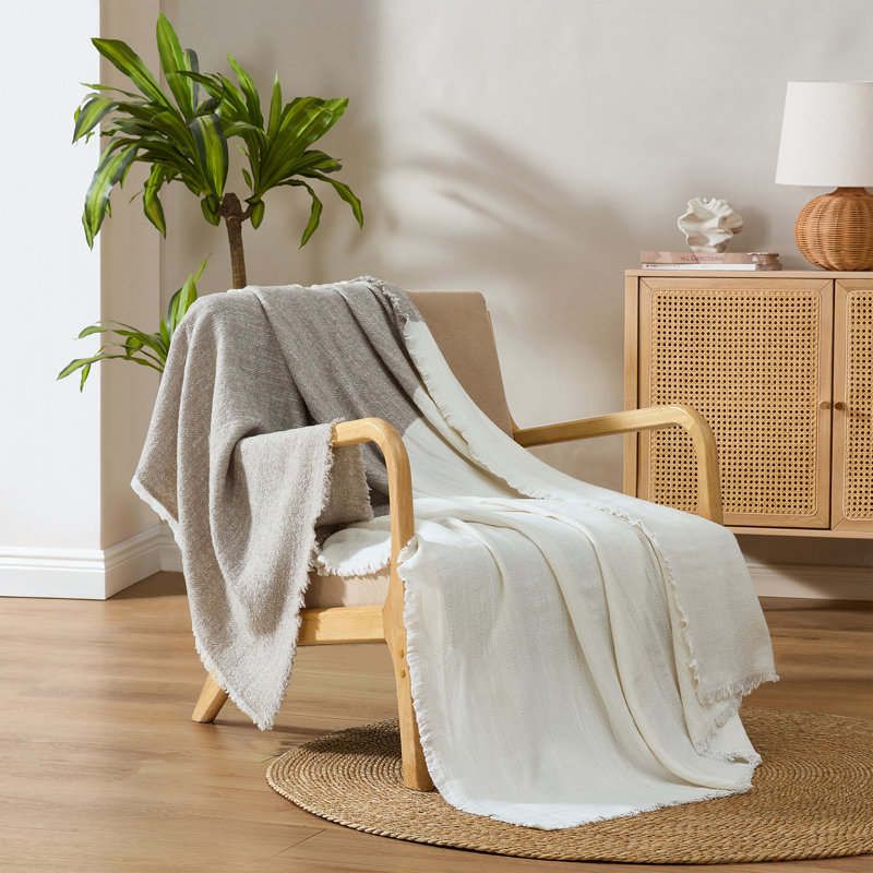 Palm Aire Ventura Beige 50" x 70" Woven Throw Blanket
