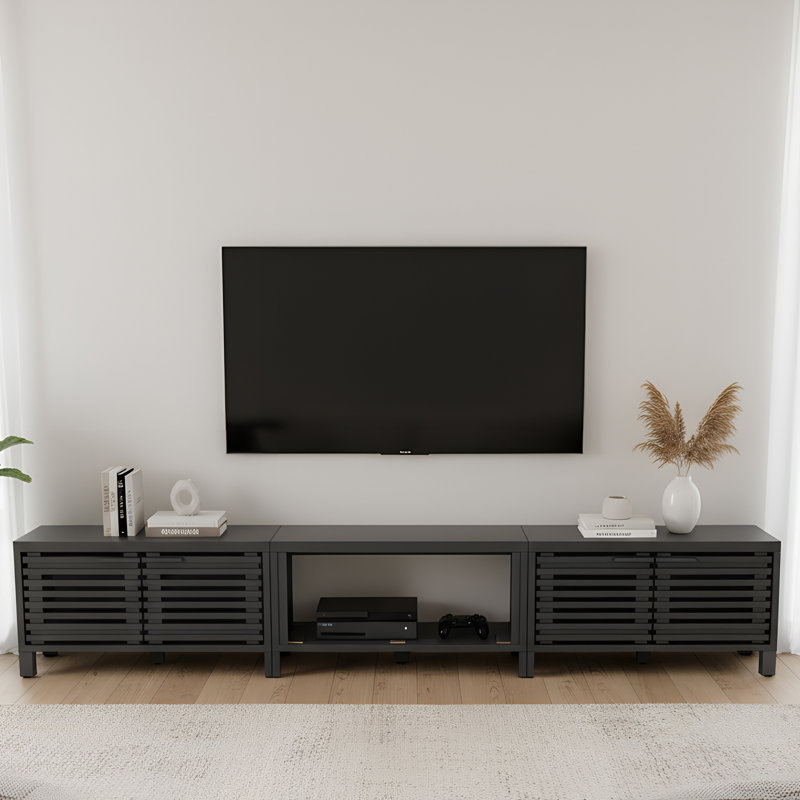 Modern Black Detachable Fireplace TV Stand, 292x37x53cm, MDF, Living Room, Entertainment Room, No