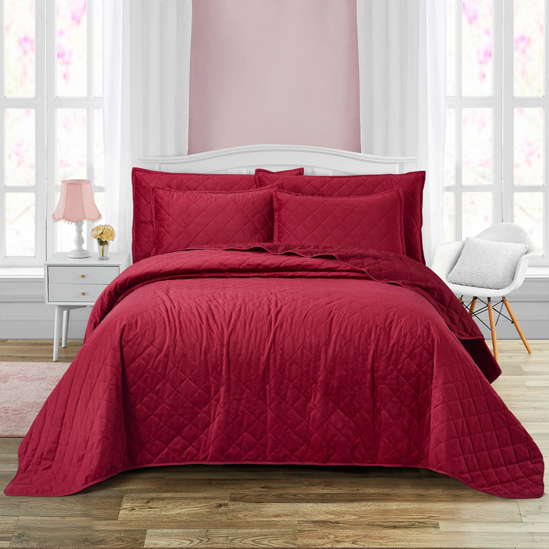 Polyester Coverlet with Pillow Shams Included, Garnet