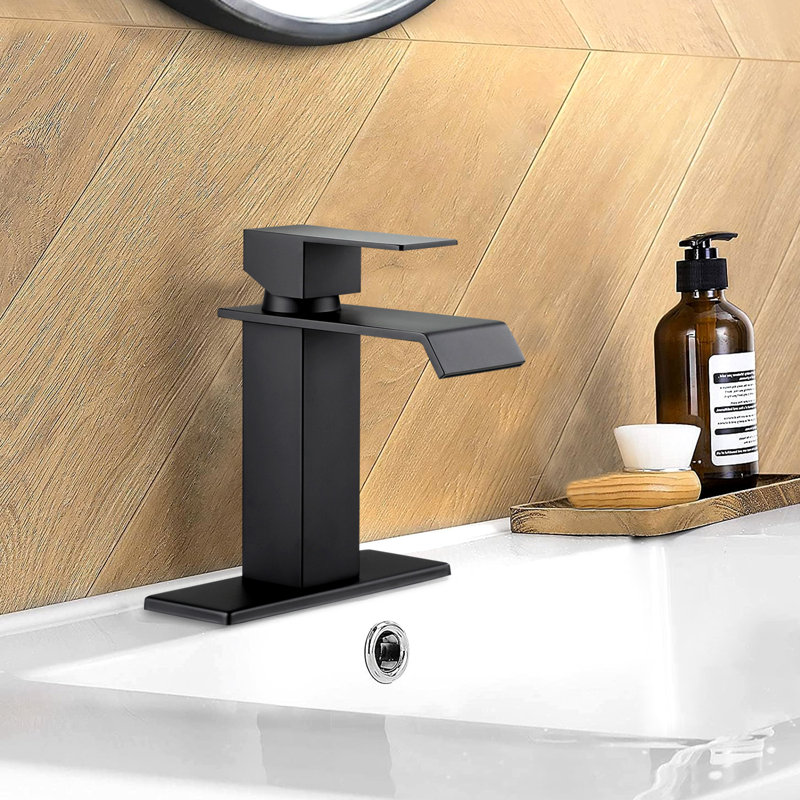 Waterfall Bathroom Faucet For Sink Single Hole,pop Up Drain With Overflow, Matte Black
