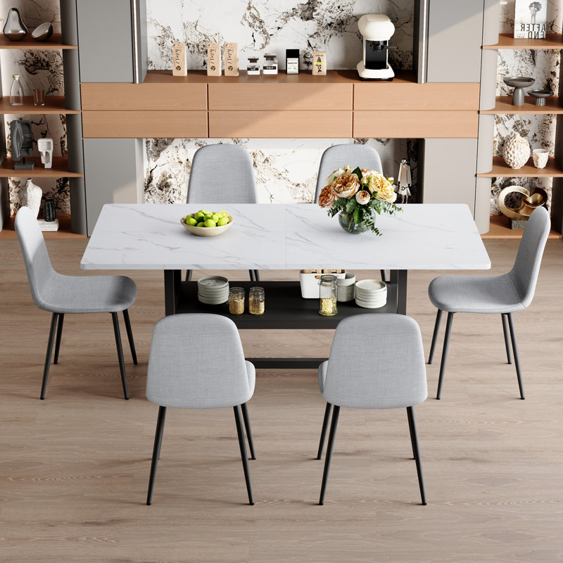 Ensemble de table de salle à manger moderne avec rangement spacieux, conception en métal MDF, parfait pour le divertissement à la maison