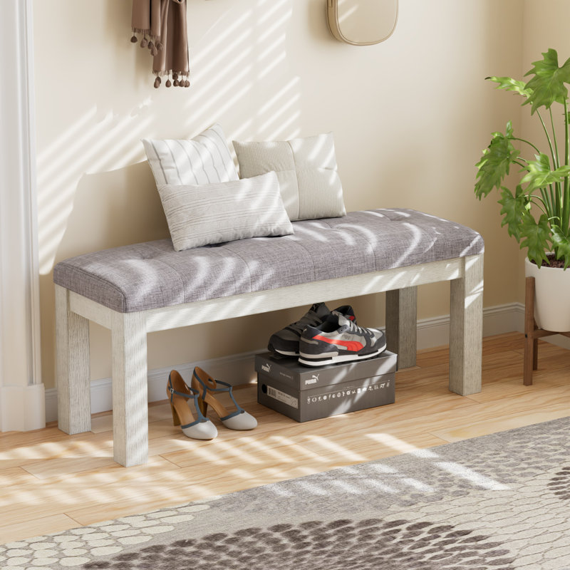 Upholstered Solid Wood Bench For Bedroom End Of Bed, 48-Inch Entryway Tufted Ottoman Bench, Kitchen Table Bench With Solid Wood Legs For Living Room, Dining Room