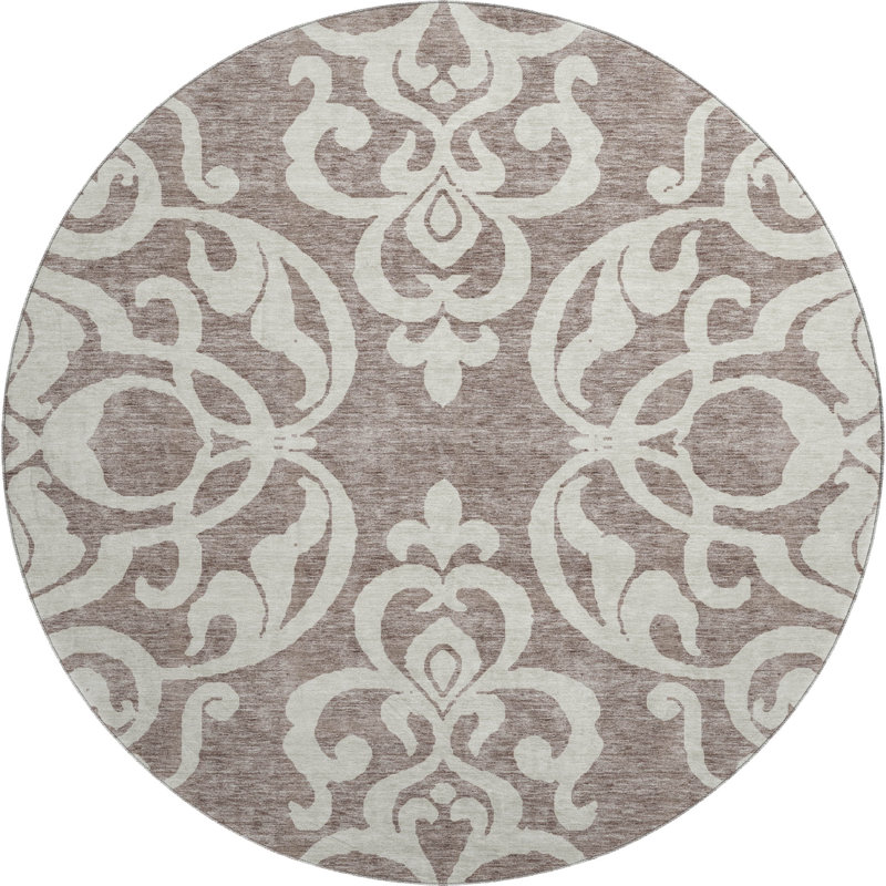 Premium Machine Washable Prisco Taupe Rug, Round 8'