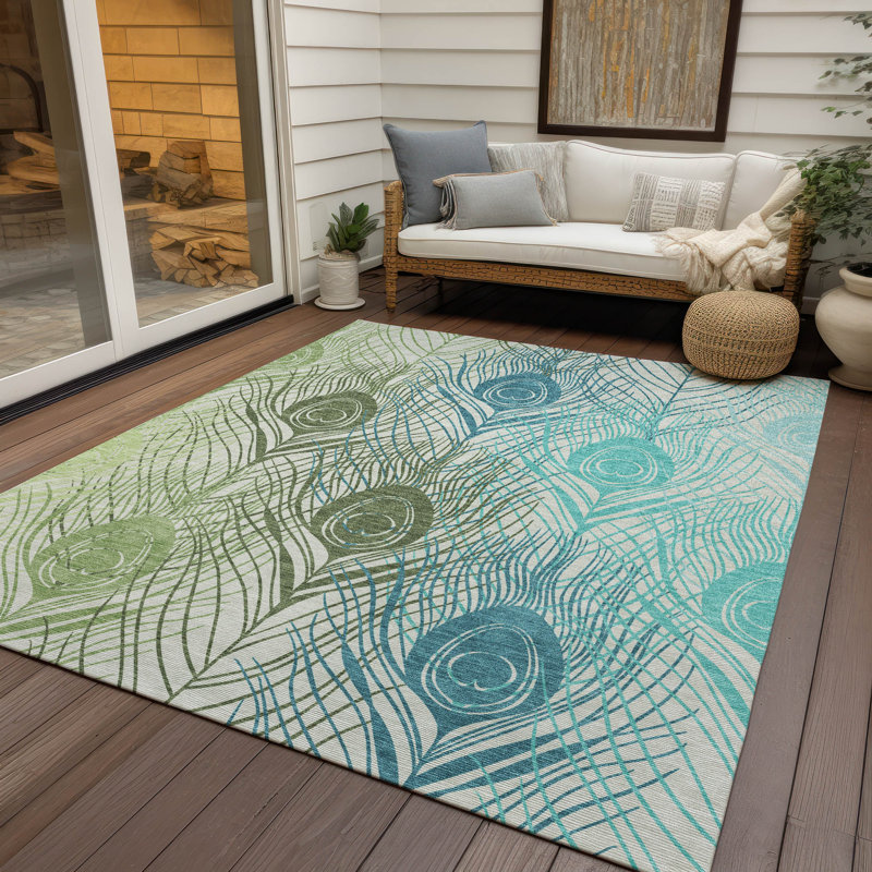 Machine Washable Indoor/Outdoor Houtz ACN2273 Floral Rug, Rectangle 10' x 14'