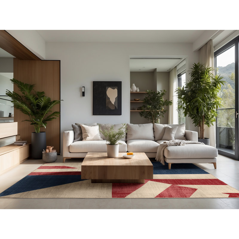Soft Plush Farner July 4Th Modern & Contemporary Abstract Area Rug in Beige – Beige Binding, 2x3
