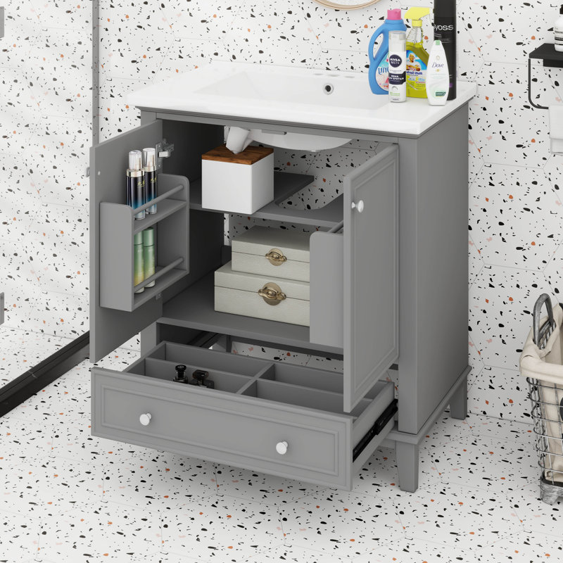 Meuble-lavabo de 30 po avec lavabo simple, armoire encastrée et tiroir, Gris
