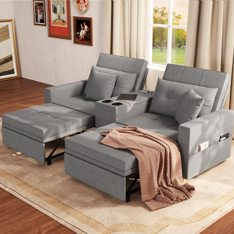 3 In 1 Convertible Sleeper Sofa Bed With Adjustable Backrest, Dark Gray