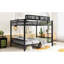 Grand lit superposé en métal noir avec tablette de rangement, pour adultes, structure stable, surface enduite, limite inférieure de 600 lb en noir, garde, lattes
