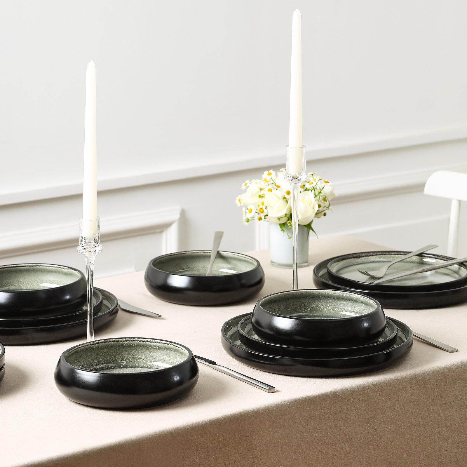 Lagoon Stoneware Dinnerware Set, Green