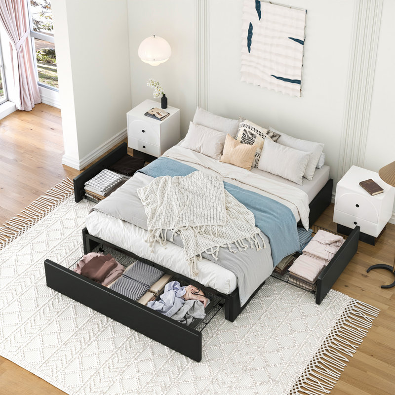 Bret Upholstered Storage Bed with 3 Drawers, Queen, Black