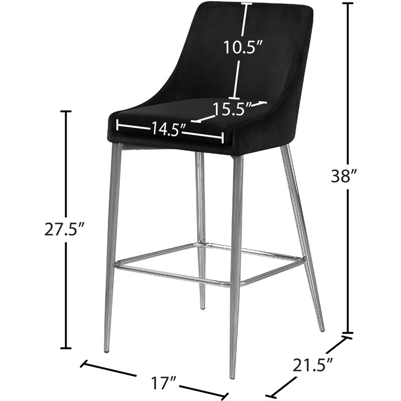Ellenberger 27.5" Bar Stool, Black Velvet, Chrome