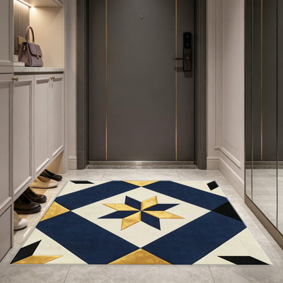 Tapis bleu marine à motif d'étoiles dorées pour le salon, doux et confortable, convient à toutes les saisons, facile à entretenir, tapis d'intérieur lavable à la machine, sous la table de ferme convenant à la chambre à coucher, à la salle à manger, au bureau, au patio, au balcon, à la décoration intérieure